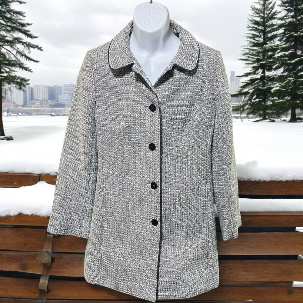 Pendleton Petite Womens 12P Grey White Tweed Button Front Martingale‎ Coat